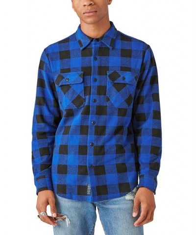 Men's Buffalo Plaid Long Sleeves Knit Shirt Blue Multi $35.60 Shirts