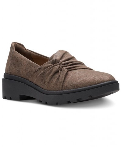 Women's Calla Style Ruched Slip-On Flats Brown $38.15 Shoes