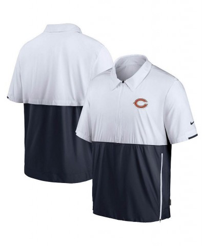 Men's White and Navy Chicago Bears Sideline Coaches Half-Zip Short Sleeve Jacket $36.80 Jackets