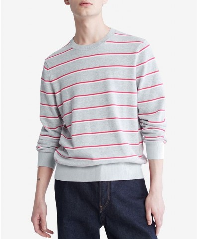 Men's Supima Cotton Mini Stripe Monogram Logo Sweater Gray $25.20 Sweaters