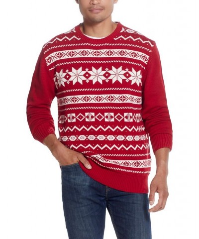 Men's Snowflake Crew Neck Sweater Red $15.88 Sweaters