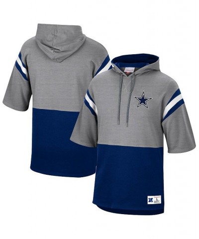 Men's Mitchell and Ness Silver, Navy Dallas Cowboys Gridiron Classics Training Room Half-Sleeve Pullover Hoodie $31.39 Sweats...