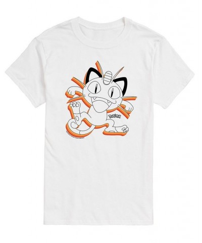 Men's Pokemon Meowth Graphic T-shirt White $17.84 T-Shirts