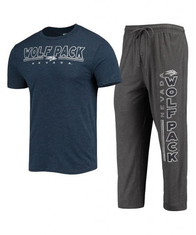 Men's Heathered Charcoal and Navy Nevada Wolf Pack Meter T-shirt and Pants Sleep Set $33.60 Pajama