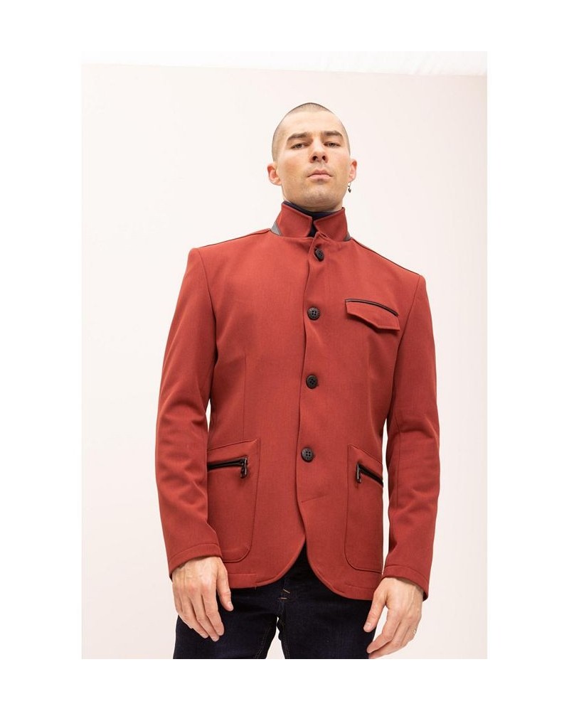 Men's Modern Casual Stand Collar Sports Jacket Wine $123.00 Coats