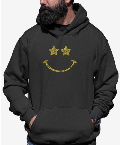 Men's Rock Star Smiley Word Art Long Sleeve Hooded Sweatshirt Gray $34.79 Sweatshirt