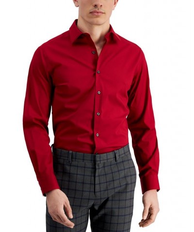 Men's Slim Fit 2-Way Stretch Stain Resistant Dress Shirt Crimson Red $22.80 Dress Shirts