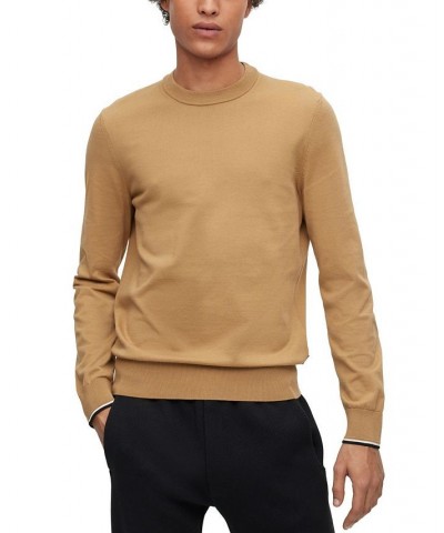 BOSS Men's Cotton Signature-Stripe Tipping Sweater Tan/Beige $60.16 Sweaters