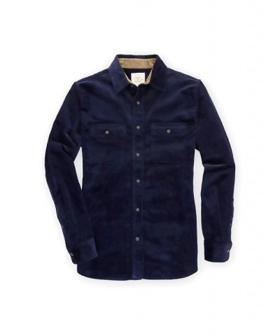 Men's Organic Cotton Long Sleeve Corduroy Button Down Shirt Jacket Blue $35.07 Shirts